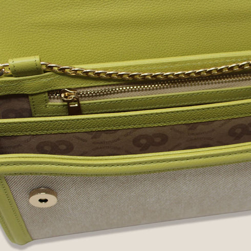 90 Feet Kaya Lime Green Premium Genuine Leather and Canvas Clutch Bag